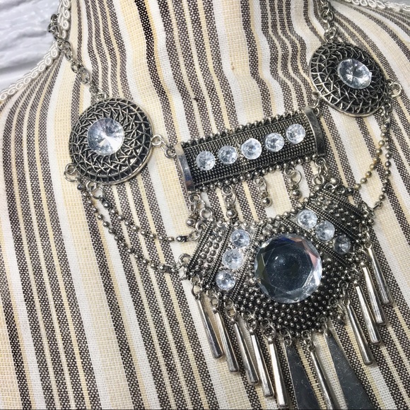 Silver & Rhinestone Boho Statement Necklace - Picture 2 of 4